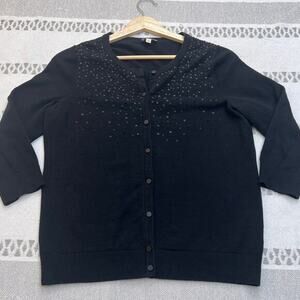 Talbots Black Sequin‎ Cardigan Sweater Women's Button Up Embellished Sparkle Top